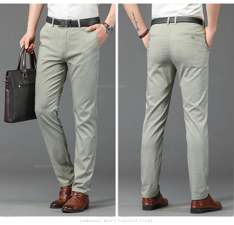 Men Casual Pants Ultra-thin Straight Solid Color Trousers