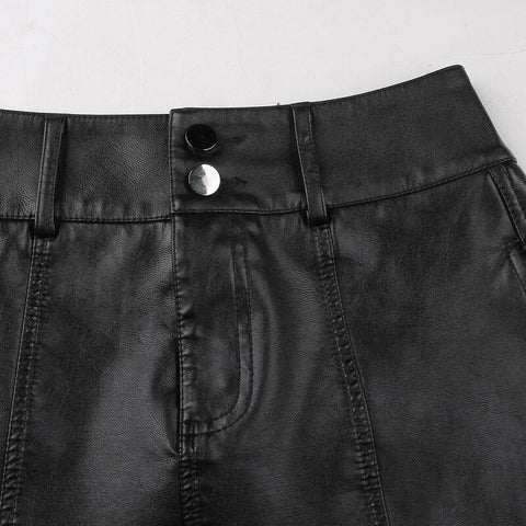 A-line PU Leather Skirt  High Waist Chic Loose Casual Office