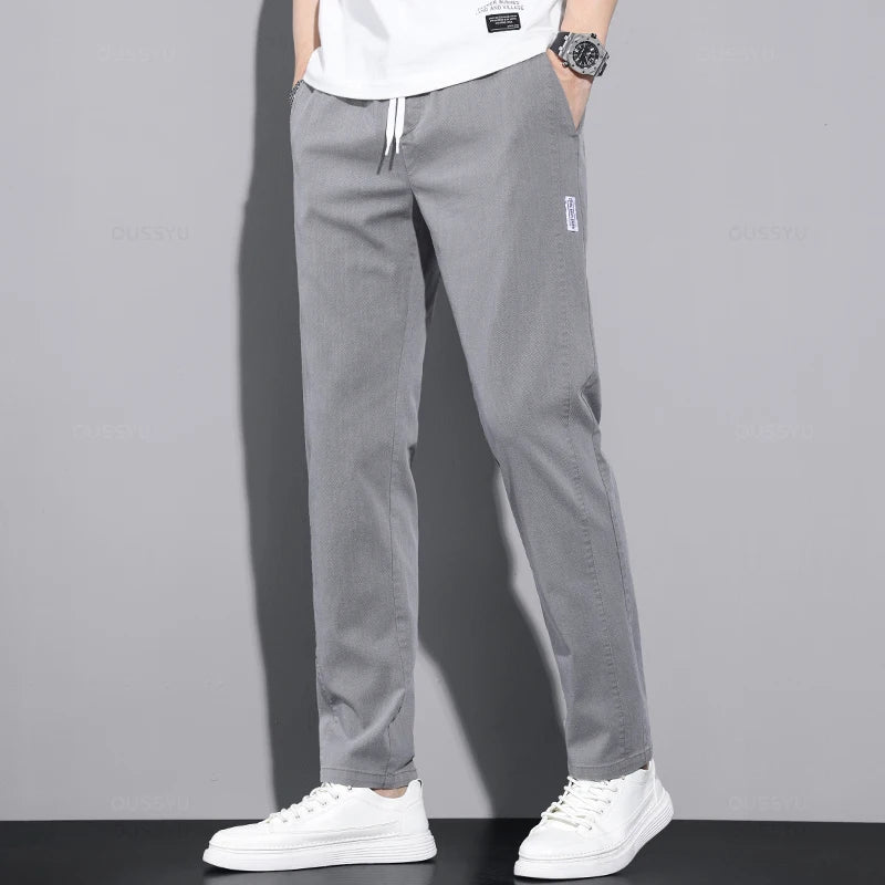 Casual Cargo Pants Men Drawstring Elastic Waist Jogging Work Trousers