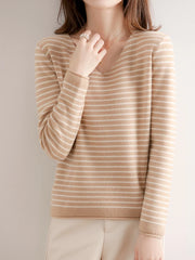 Striped V-neck Women's All-Match Loose Sweater