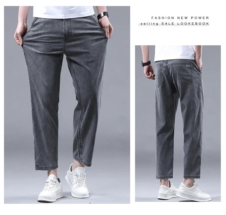 Style Men's Straight Casual Thin Jeans Denim Ankle-Length Pants