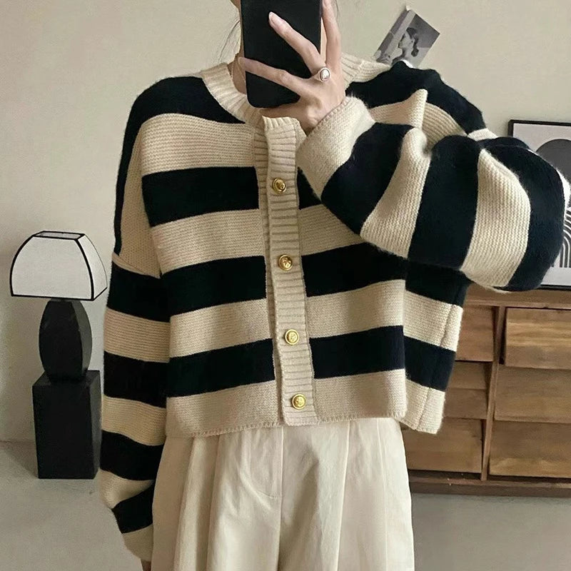 Striped Knitted Cardigans Button Up Loose Cardigan Sweaters