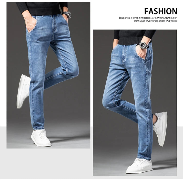 Classic Zipper Pocket Men's Fit Straight Business Casual Jeans