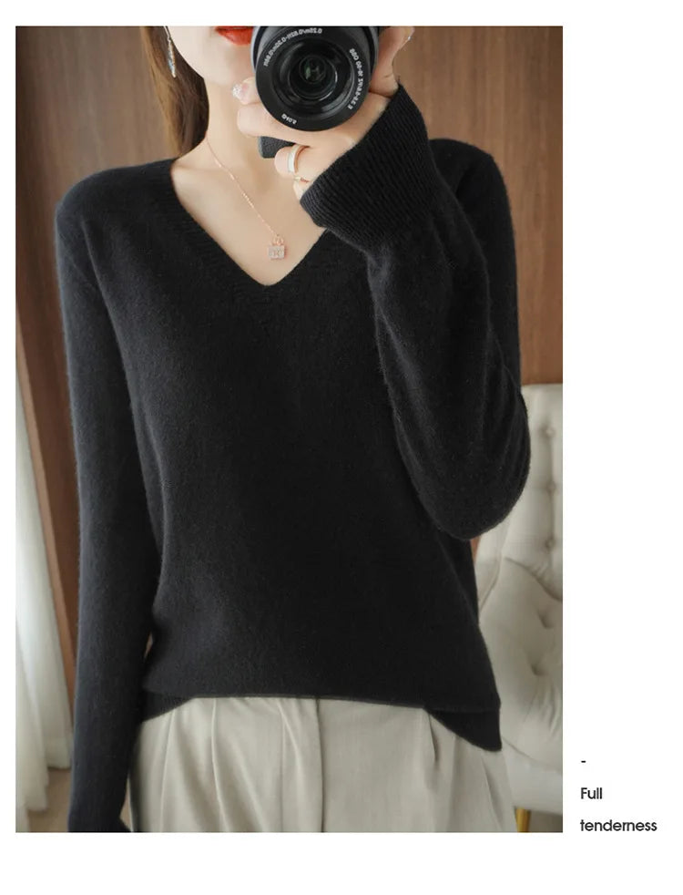 Women's Sweater Knitted Pullovers V-neck Slim Fit Jumpers Basic