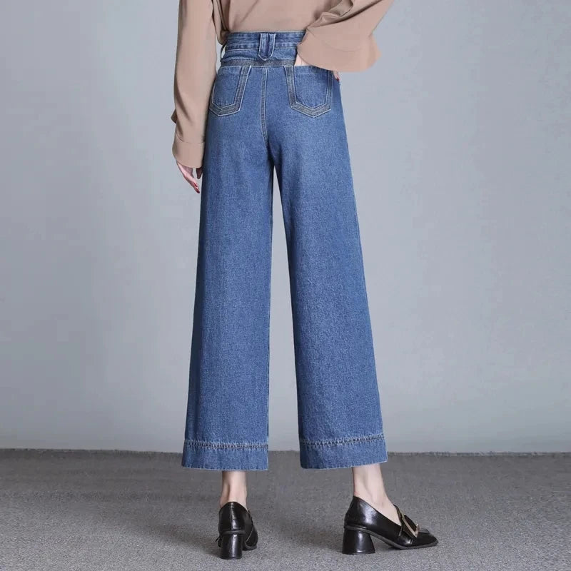 Office Lady Pocket Baggy Jeans Fashion Oversize 80kg Wide Leg Pants