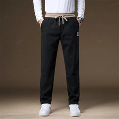 Corduroy Pants Men Elastic Waist Thick Outdoors Sports Jogging Business