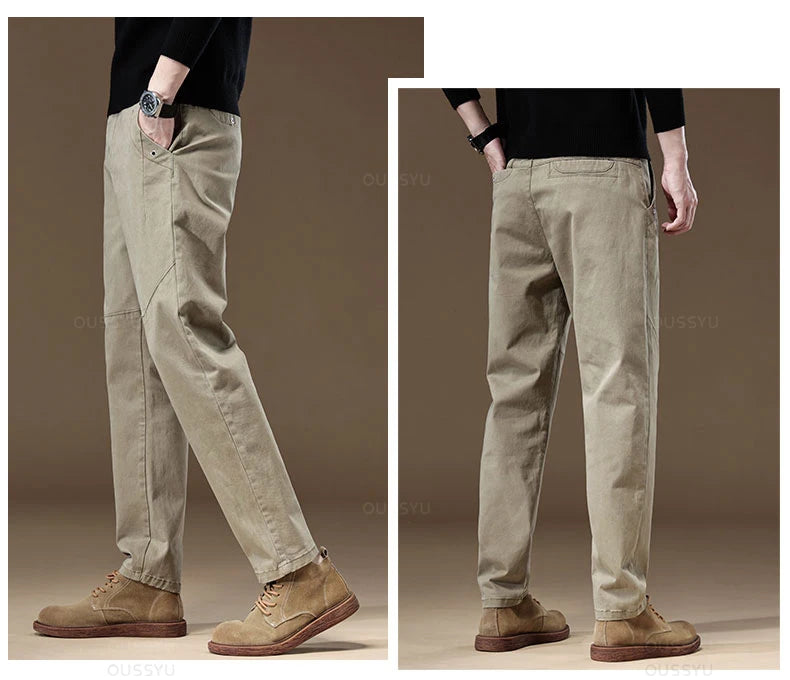 Men's Cargo Work Pants Cotton Thick Solid Color Wear Casual Trousers