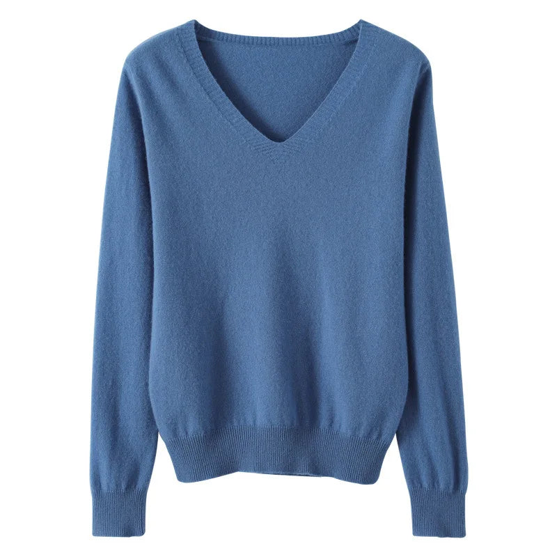 Women's Sweater Knitted Pullovers V-neck Slim Fit Jumpers Basic