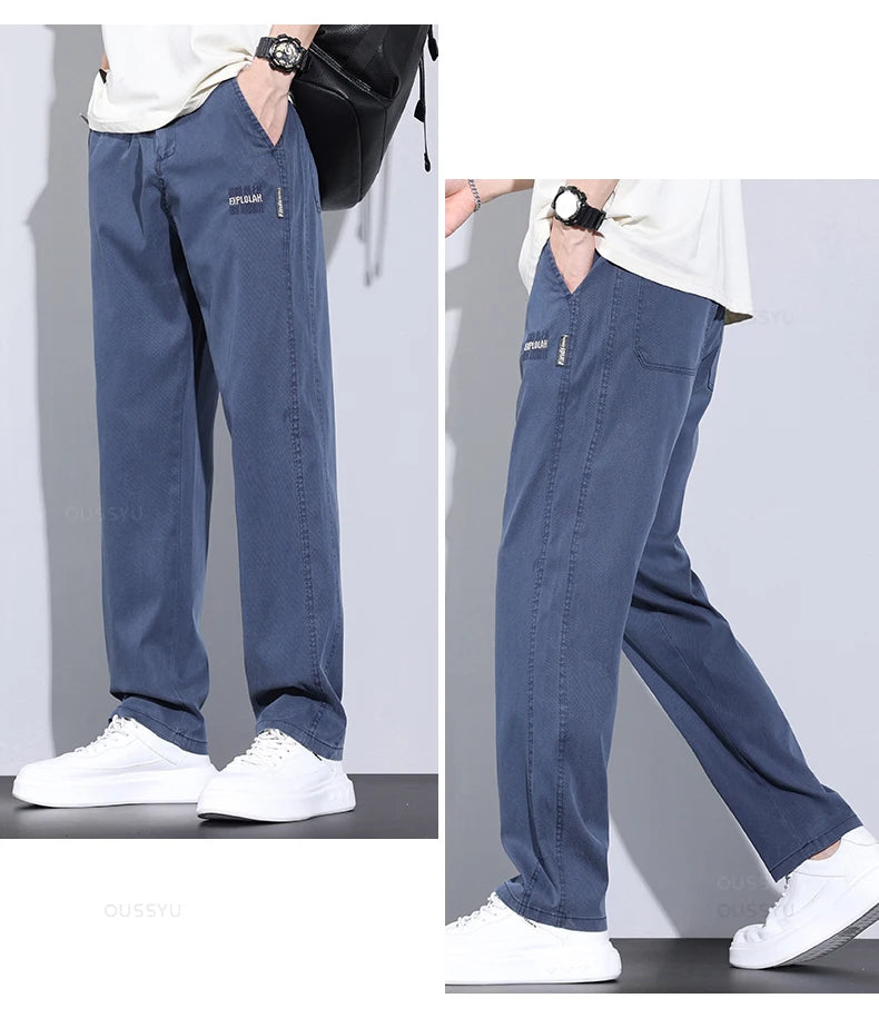 Clothing Pants Men Summer Thin Baggy Straight Elastic Waist Casual