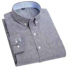 men's oxford textile shirt casual long sleeve solid color fashion