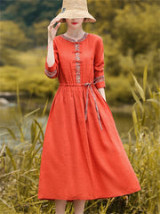 Vintage Dresses Cotton Linen Casual Loose Long Elegant Dress Clothing