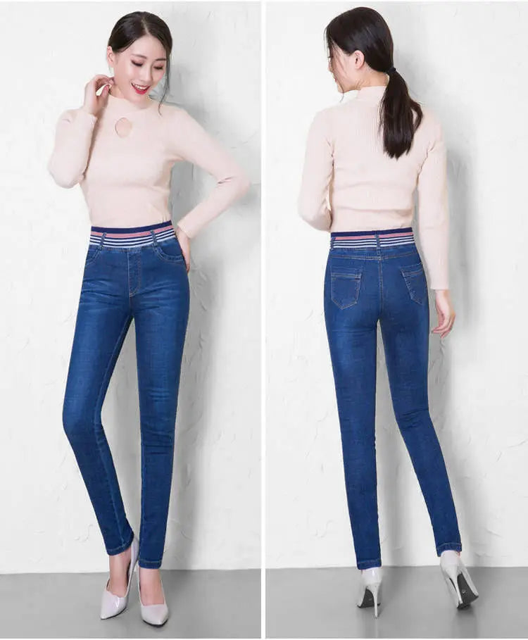 Oversize Stretch Skinny Jeans Women Elastic High Waist Denim Pants