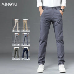 Casual Pants Men Solid Color Business Fashion Straight Slim Fit Trousers