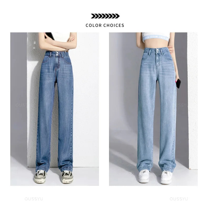 Summer Wide-Leg Jeans High Waist Trousers Loose Straight Pants