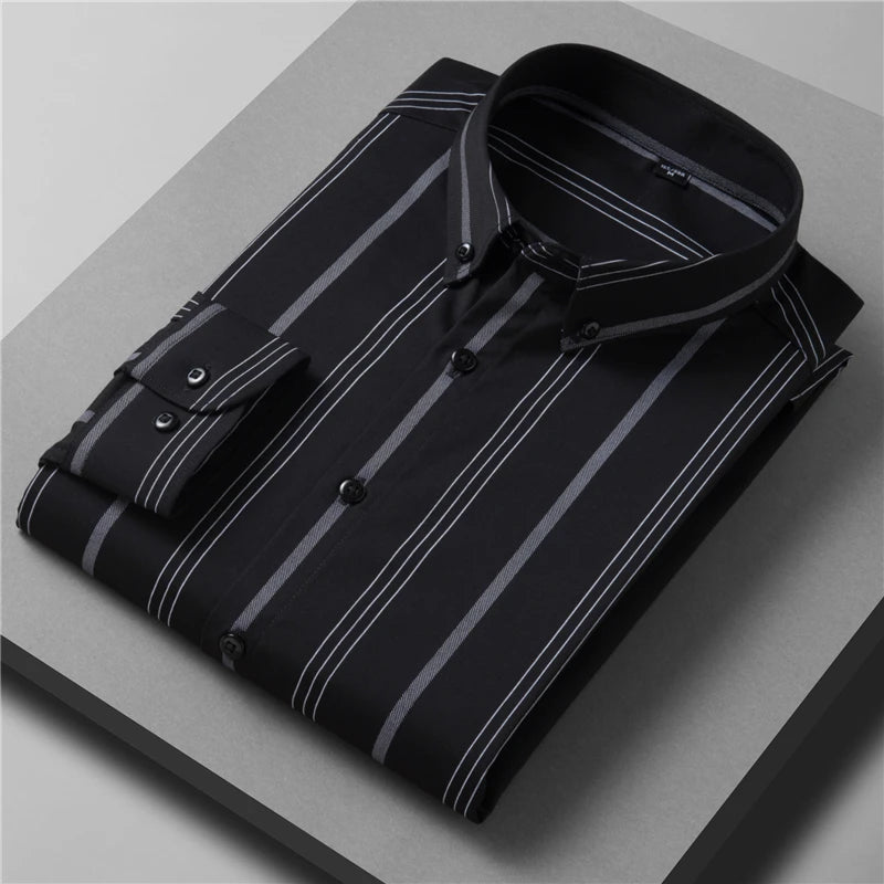 Men's Striped Long Sleeve Shirt Business Casual Loose Shirt