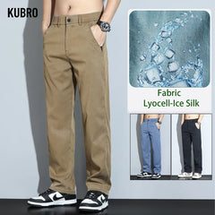 Fashion Men's Lyocell Ice Silk Jeans Thin Office Business Casual Pants