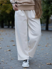 Loose Fleece Pants Women Wide Leg Thick Velvet Casual Trousers