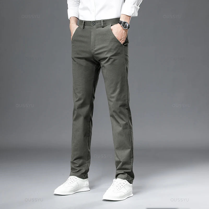 Casual Pants Men Solid Color Business Fashion Straight Slim Fit Trousers