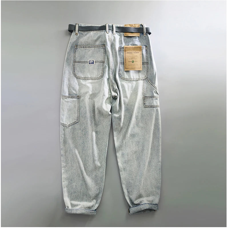 Vintage Straight Jeans for Men Clothing Cargo Casual Streetwear