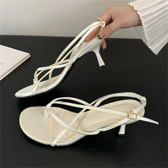 Street Style Square Clip Toe Narrow Band Thin Low Heels Women Sandals