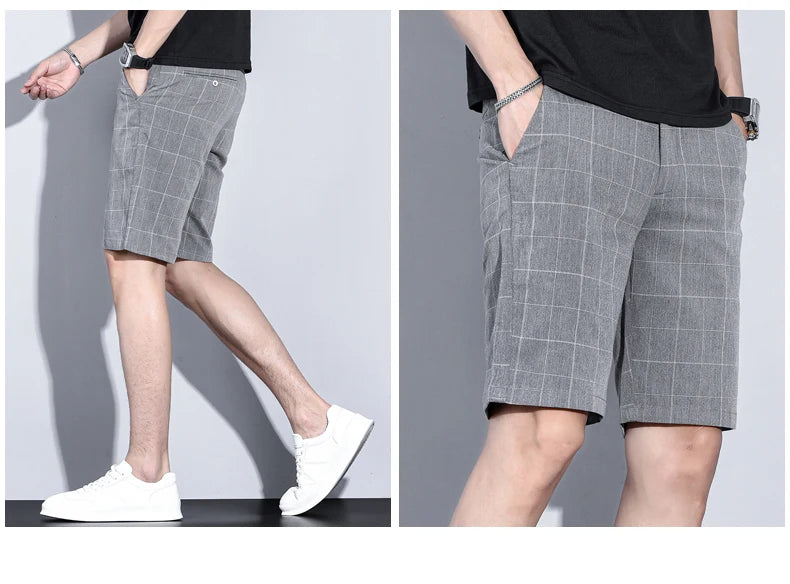 Brand Clothing Plaid Stripe Shorts Summer Thin Business Knee Length Pants