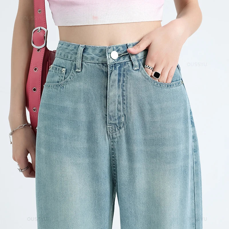 Thin Loose Straight High Waisted Pant Fashion Retro Casual Trousers