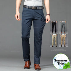 Summer Ultra-thin Men's Elastic Casual Pants Classic High Waist Business