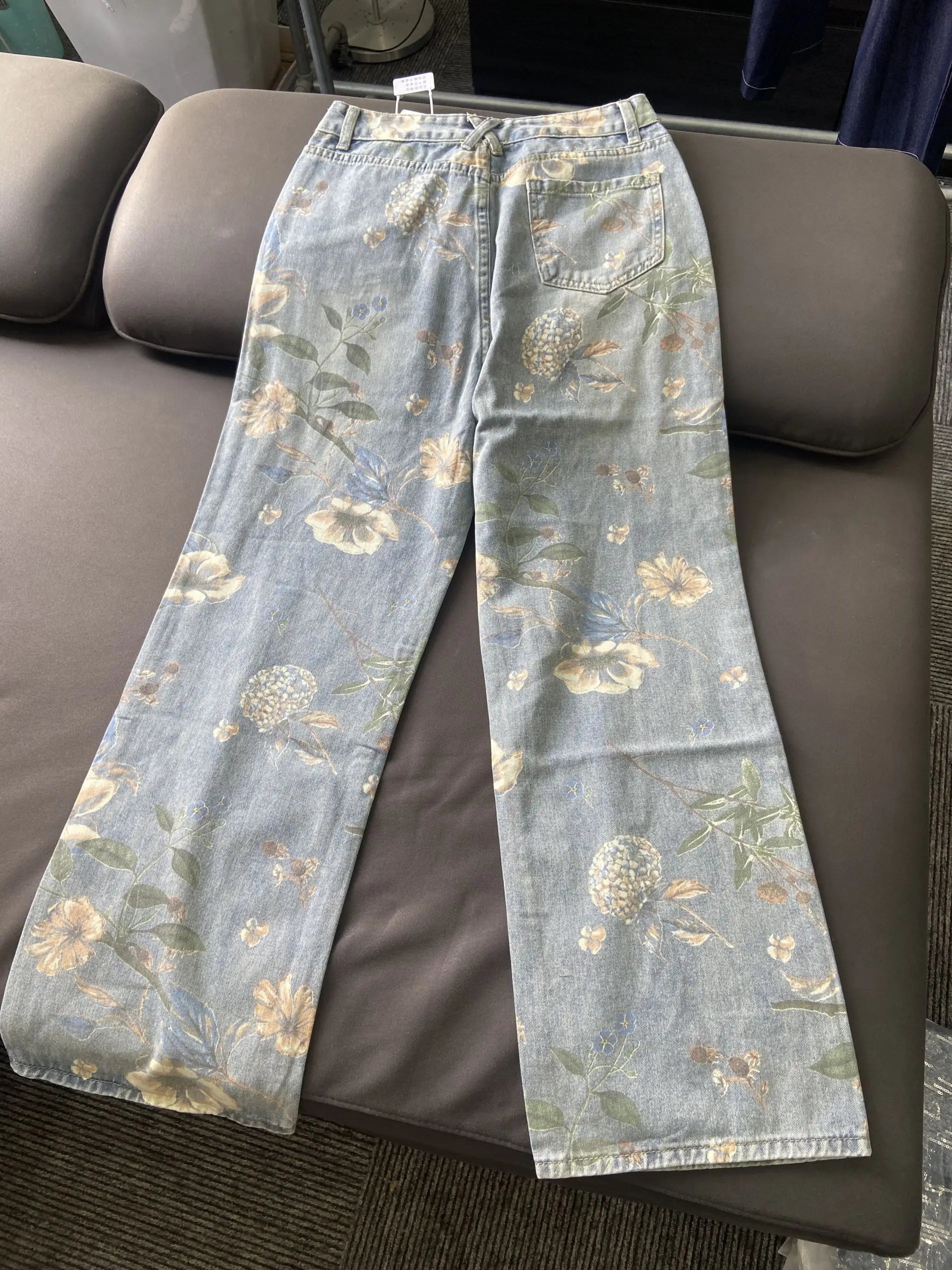 Fashion Printed Jeans Retro Floral Denim Trousers Style Wide-leg Jean Pants