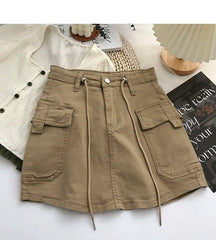 Vintage a Line Skirt Fashion Y2K Crop Patchwork High Waist