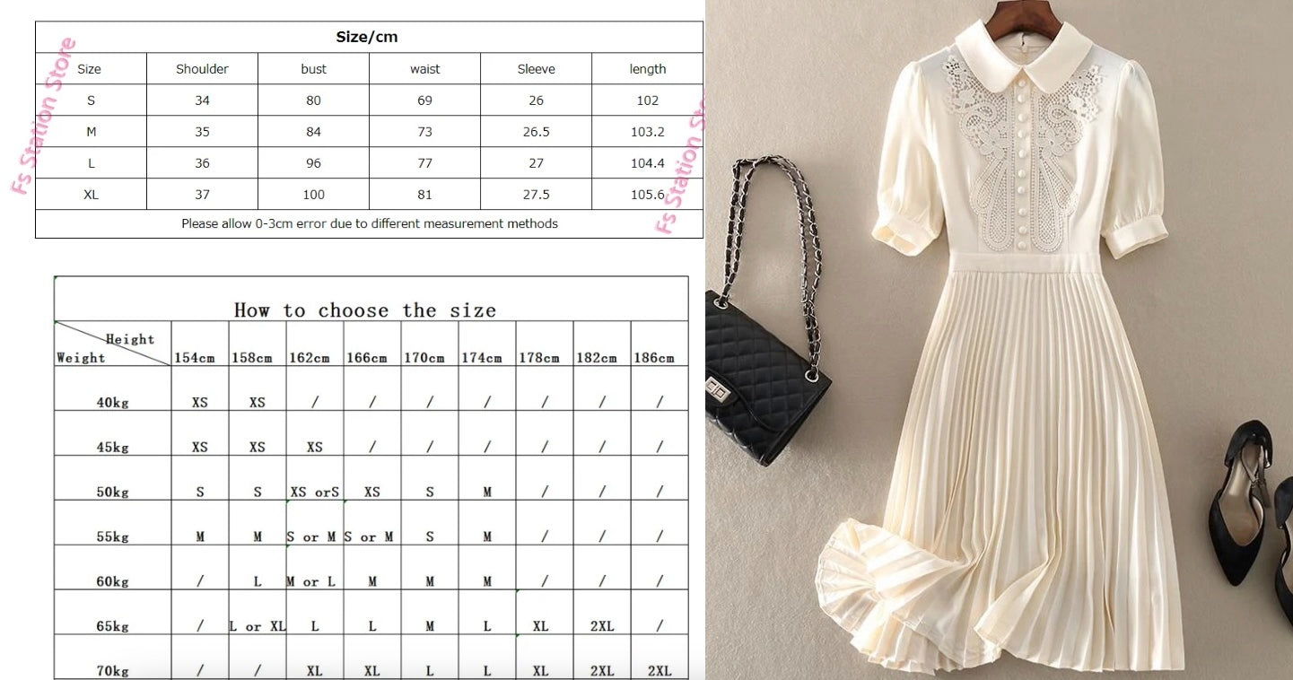 Vintage Embroidered Pleated Dress Women Chic Sweet Short Sleeve