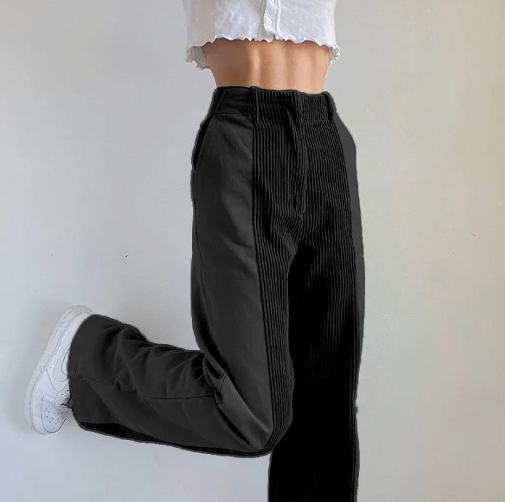 Y2k Corduroy Striped Patchwork Casual Pants High Waist Baggy Straight Trousers