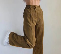 Y2k Corduroy Striped Patchwork Casual Pants High Waist Baggy Straight Trousers