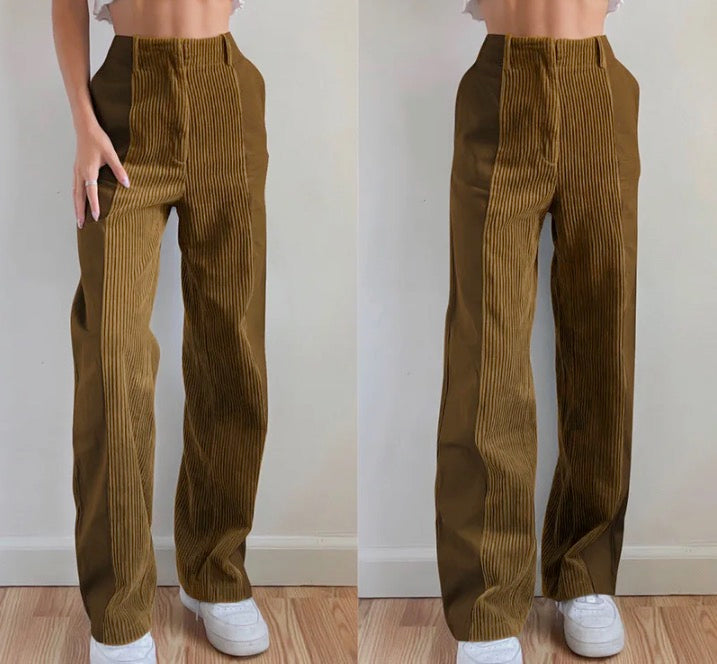 Y2k Corduroy Striped Patchwork Casual Pants High Waist Baggy Straight Trousers