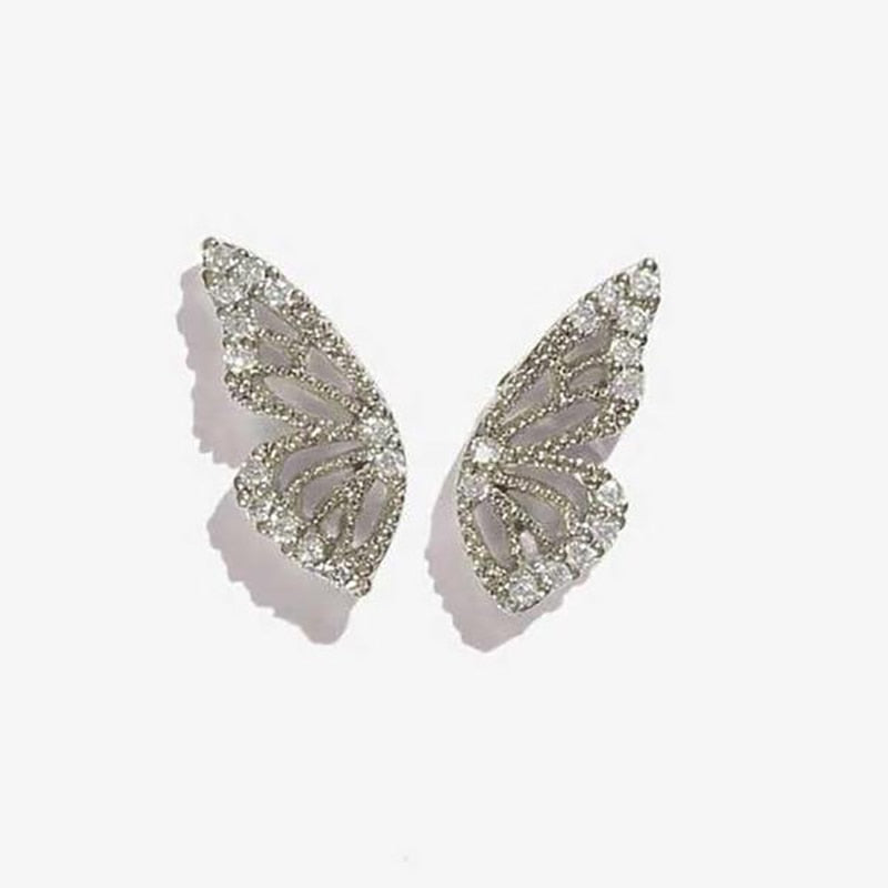 Dainty Cubic Zirconia Crystal Gold Plated Butterfly Wing Stud Earrings