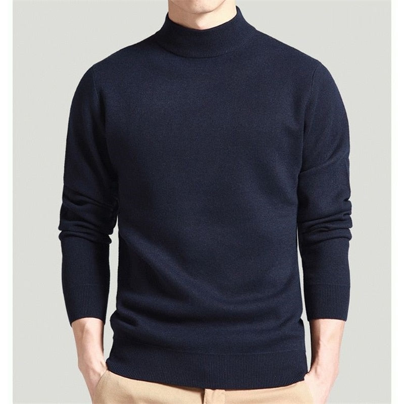 Men Sweater Solid Pullovers Mock Neck Thin Fashion Undershirt