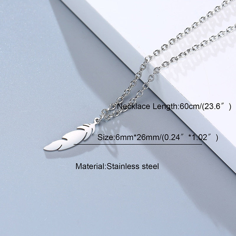 Simple Casual Necklaces Stainless Steel Feather Geometric Bar