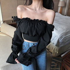 Blouses Women Black Puff Sleeve Sexy Ladies Lovely Trendy