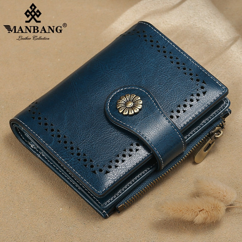 Small Women Wallet Genuine Leather Bifold Purse with ID