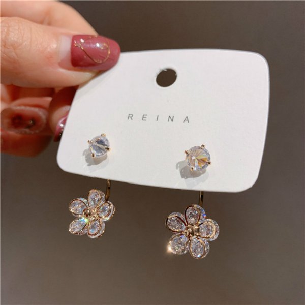 Flower Crystal Temperament Geometric Shiny Zircon Earrings Statement Earrings