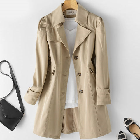 Trench Coat Single-breasted Mid-Long Women Trench Coat Overcoat