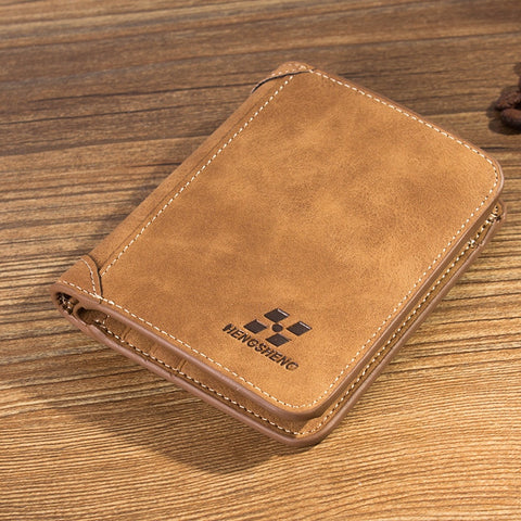 Wallet Short Frosted Leather Wallet Retro Three Fold Vertical Wallet