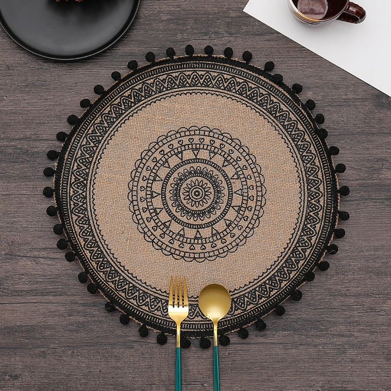 ROUND Cotton and linen Placemat For Dining Table Mat