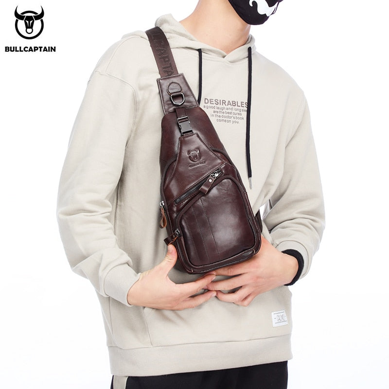 Leather Chest Bag Men Casual Messenger Bag Fashion