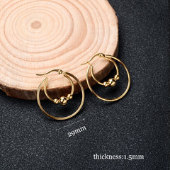 Stainless Steel Exaggerated Round Bead Hoop Earring