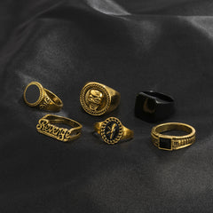 Sindan 6Pcs Vintage Black Stone Rings for Men Gothic
