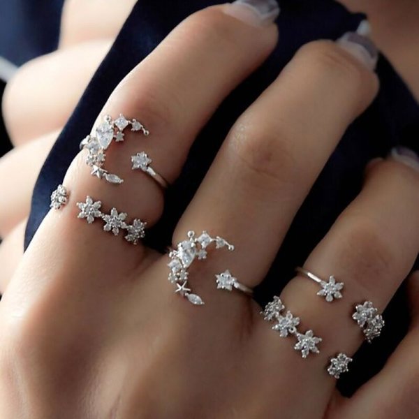 Vintage Boho Crystal Butterfly Rings Set