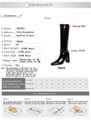 Shoes Women New Patent Leather Knee-High Boots Square Toe High Boots