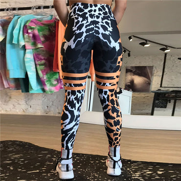 Leopard Stripe 3D Print Women Pants Push Up Running Sports