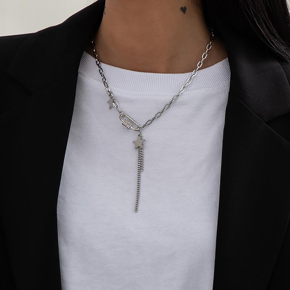 Stainless Steel Chain With Stars/Tassel Pendants Necklace