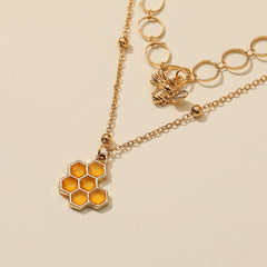 Fashion Hollow Circle Choker Double Layered Bee Pendant Necklace